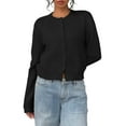 thumbnail image 3 of Women'S Button Down Long Sleeve Crewneck Crop Cardigan Sweater Cute Knitwear Clothes Black L, 3 of 9