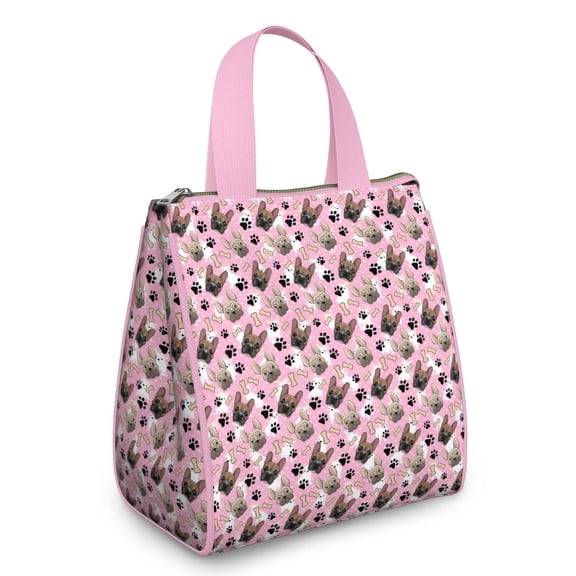French Bulldog Cute Bone Paw Print Insulated Lunch Bag for Women & Adults,Large Portable Soft Cooler Lunch Bag,Thermal Food Storage Tote with Pearl Cotton,8.66L,8.75x5.75x9.5 Inch