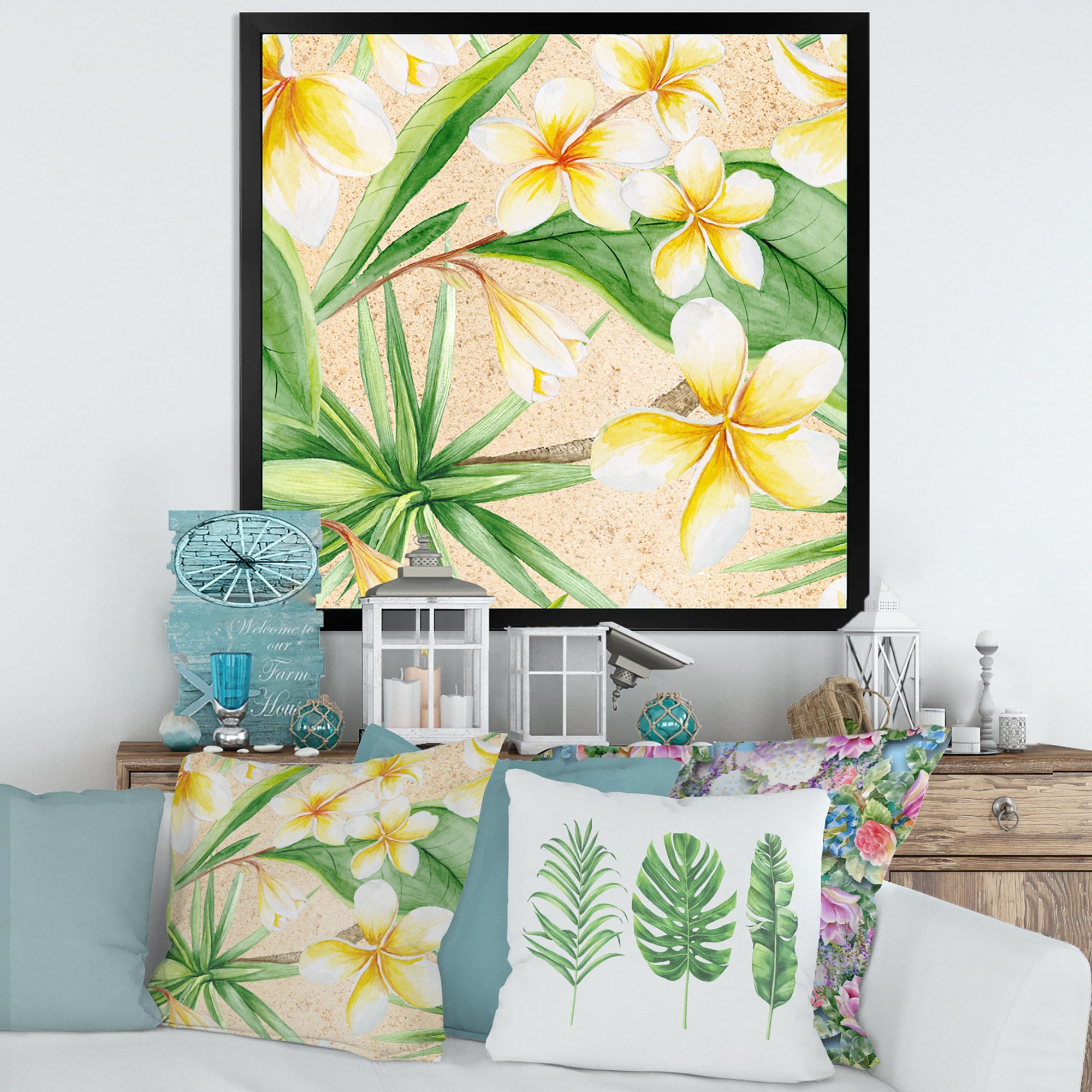 Designart 'Yellow Flowers and Tropical Foliage XI' Traditional Framed Art Print