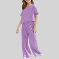 thumbnail image 2 of Diufon Girls Pajama Sets Casual Short Sleeve Crewneck Tops and Elastic Wide Leg Pants Stain Homewear Set, 2 of 7