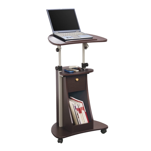 Techni Mobili Chariot de Rangement Réglable Roulant Assis-Debout pour Ordinateur Portable Médical, Chocolat, B005