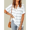 thumbnail image 2 of Asyoly Women's V-Neck Shirts Cuffed Sleeve Blouse Button Down Tops Side Split Tops, 2 of 5