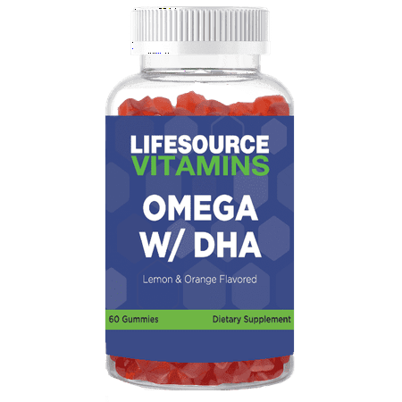 LifeSource Omega Gummies for Heart, Brain, and Skin Health - Plant-Based, DHA - 60 Veg Gummies
