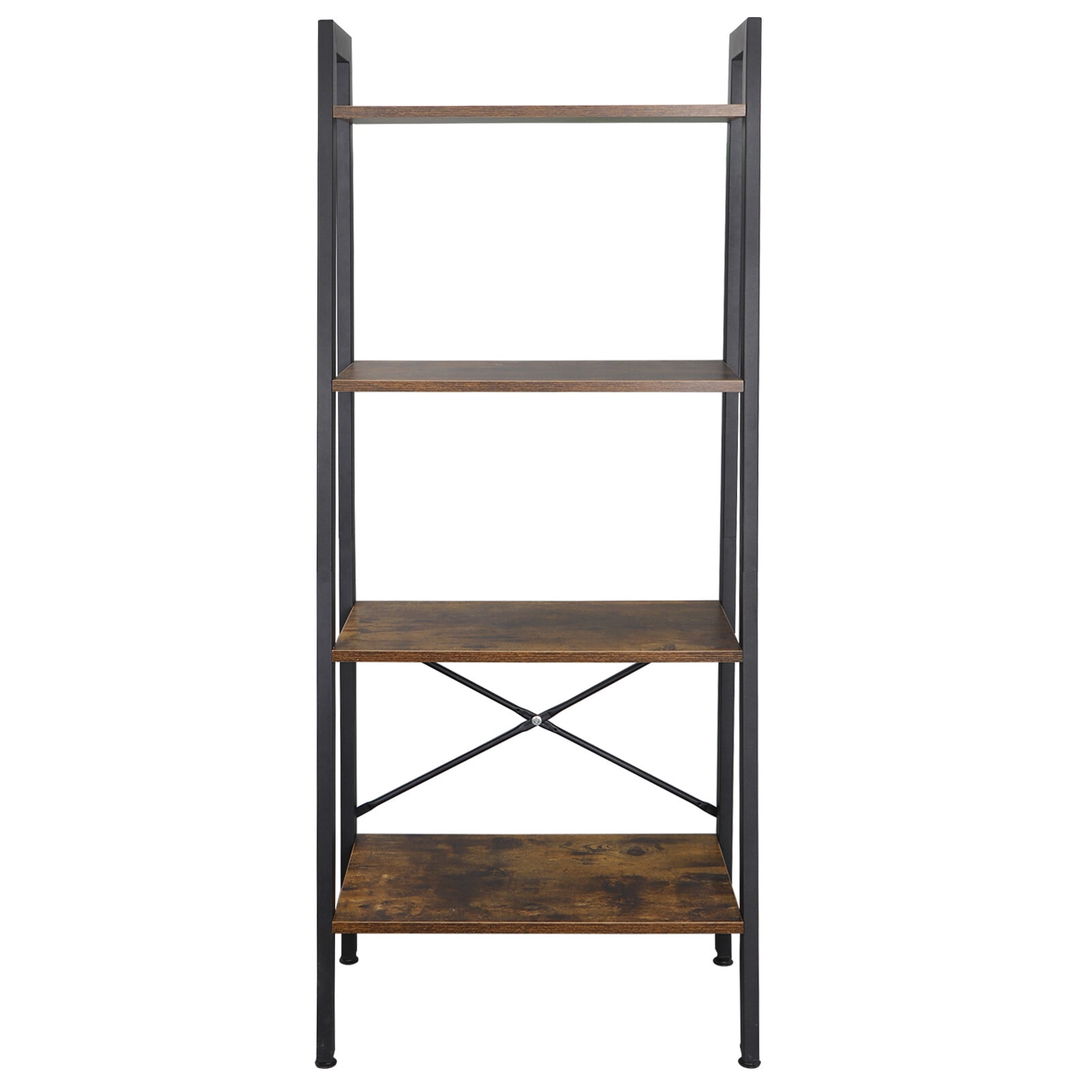 HomGarden Modern Wooden Bookshelf 4-Tier Ladder Bookcase Storage Rack Accent Furniture Rustic Brown