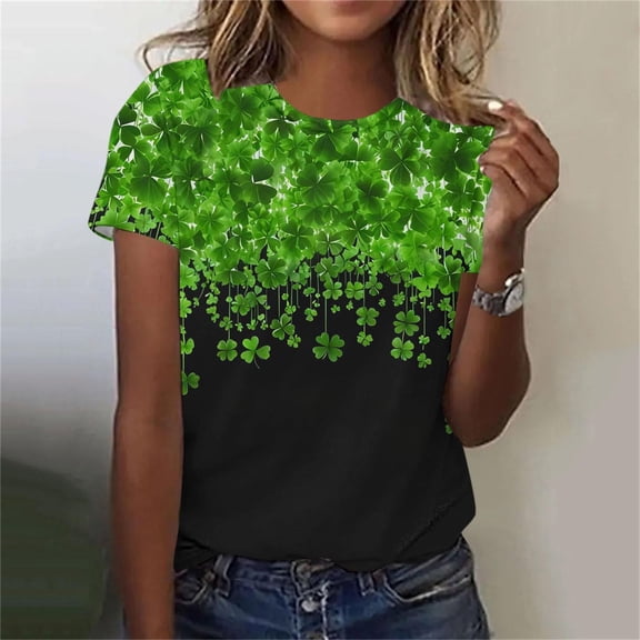Haivin Ladies' St. Patrick's Day Printed Short Sleeved Round Neck Top