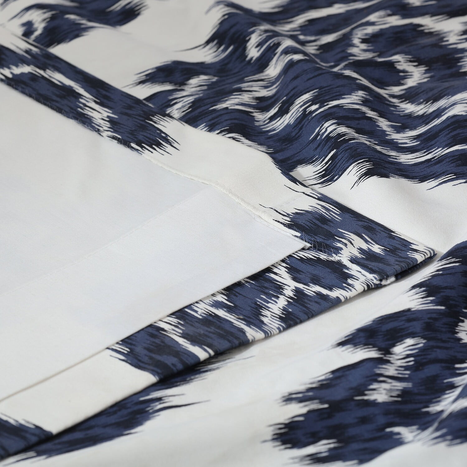 Half Price Drapes Ikat Blue Printed Cotton Curtain Panel, 50W x 84L