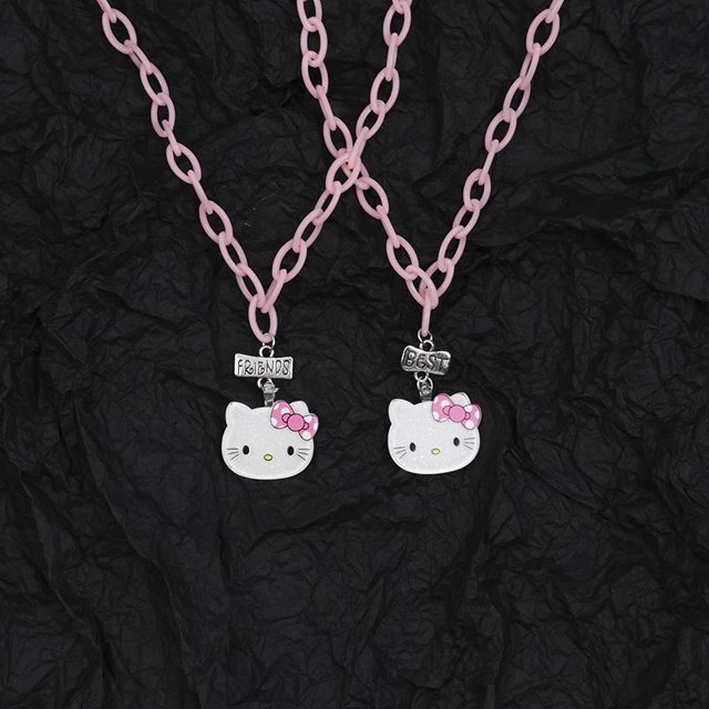 Collares con colgante sencillos y bonitos de dibujos animados de Hello Kitty y zorro para mujeres, collar de pareja con empalme de corazón para estudiantes, regalos de joyería BFF