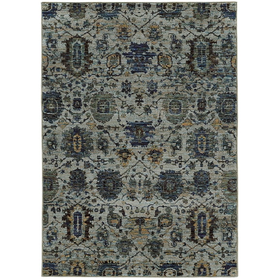 Moretti Glow Area Rug 7120A Casual Blue Scrolls Vines 10' x 13' 2" Rectangle