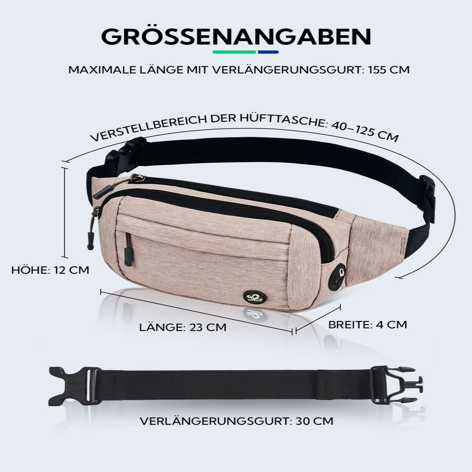 WATERFLY Unisex Lightweight Running Hiking Jogging Nylon Fanny Pack Waist Bag-Beige