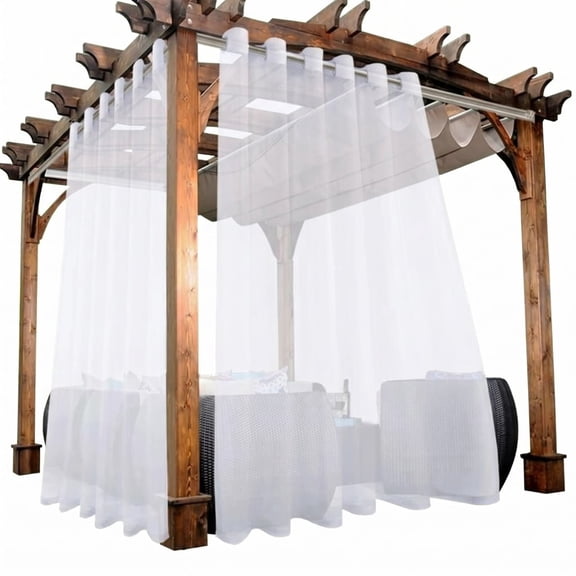 2pcs White Outdoor Patio Curtains Detachable Tab Top Windproof Weatherproof Curtain for Cabana, Porch, Pergola and Gazebo, Tab Bottom Drape, 53W x 84L inch