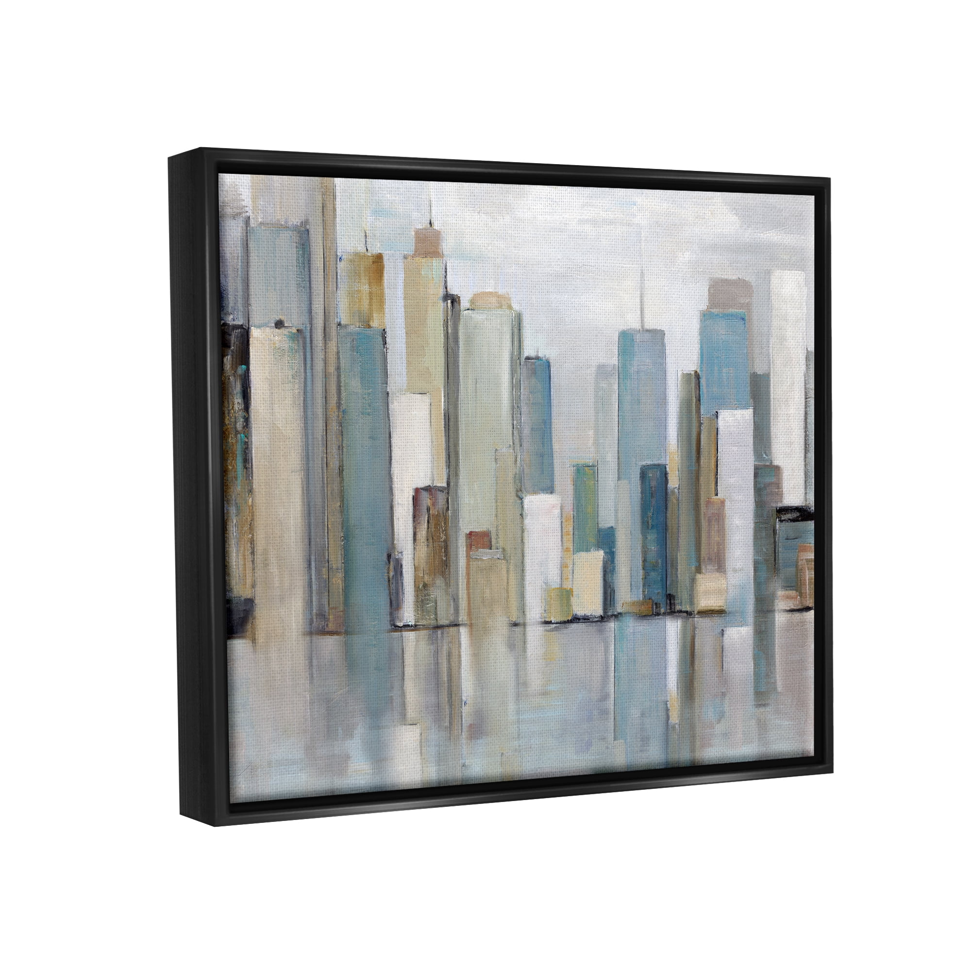 Stupell Industries Abstract Cityscape Buildings Abstract Painting Black Floater Framed Canvas Art Print Wall Art, 21 x 17