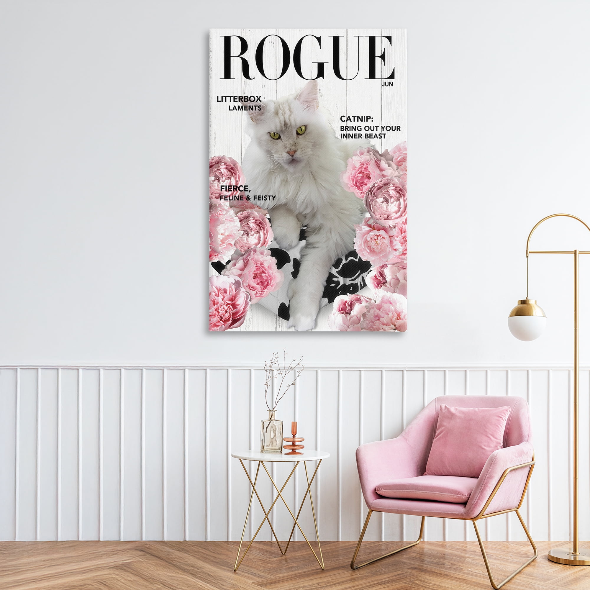 Funny Floral Cat Magazine Canvas Wall Art, design by Sasha