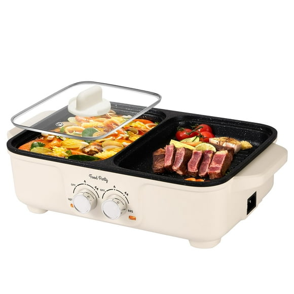 Food Party Fondue Chinoise Grill Électrique 2 en 1 Barbecue Coréen Intérieur Sans Fumée Hotpot Cuiseur Électrique Sahabu Shabu Pot Antiadhésif (Petit)