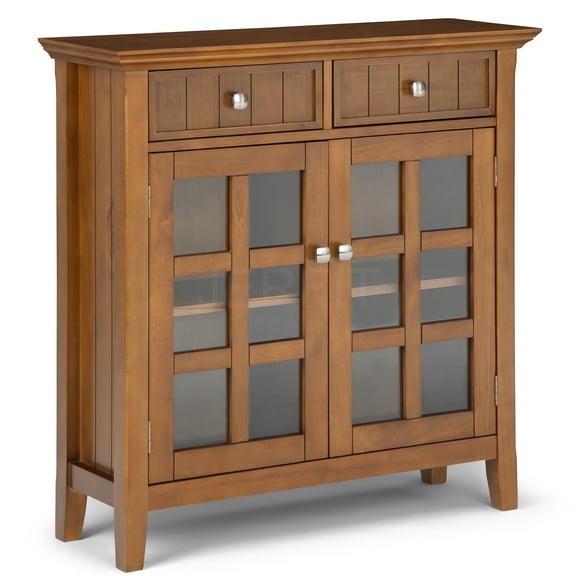 JERFIT 36" Entryway Storage Cabinet with Glass Doors & Drawers, Light Brown Solid Wood Console Table for Hallway, Living Room