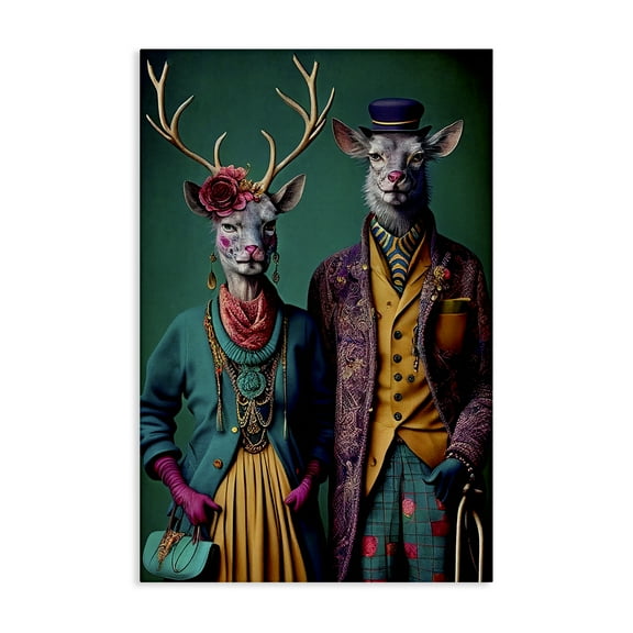Stupell Industries Deer in Historic Clothes Novelty Painting Gallery Wrapped Canvas Art Print Wall Art, 16 x 24