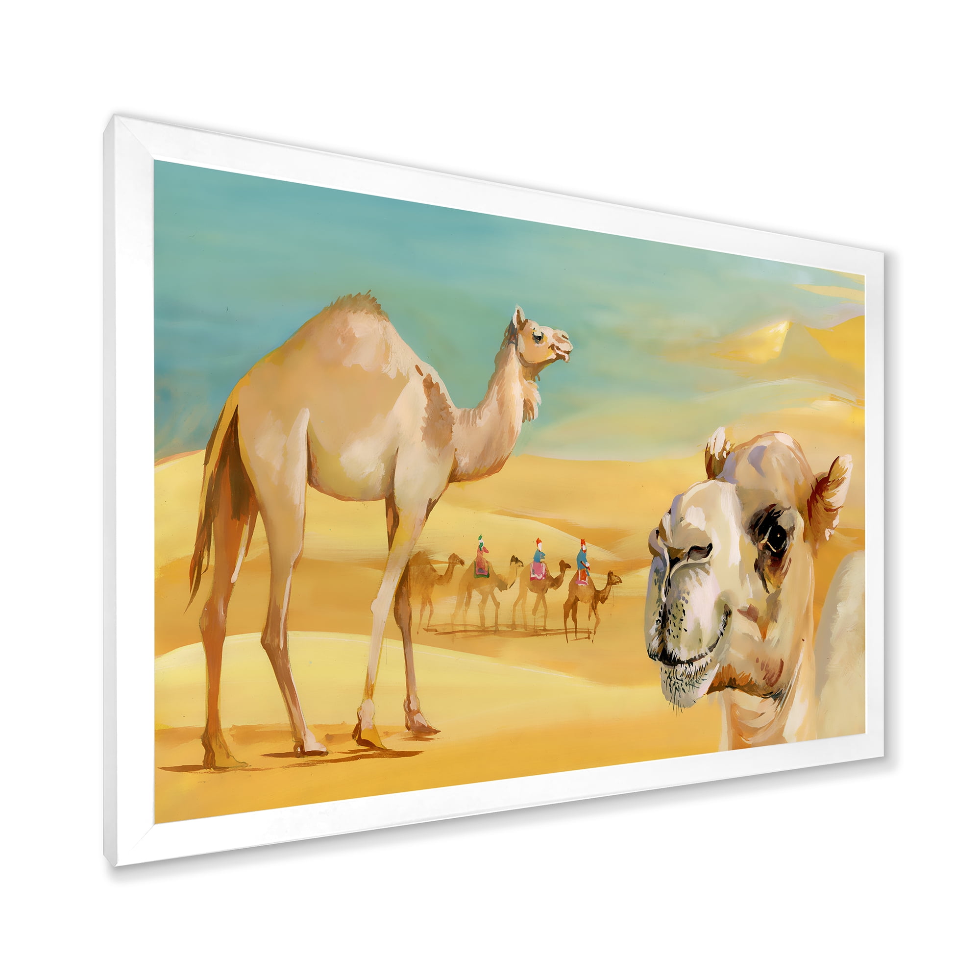 Designart 'Camels In Wild Desert II' Farmhouse Framed Art Print