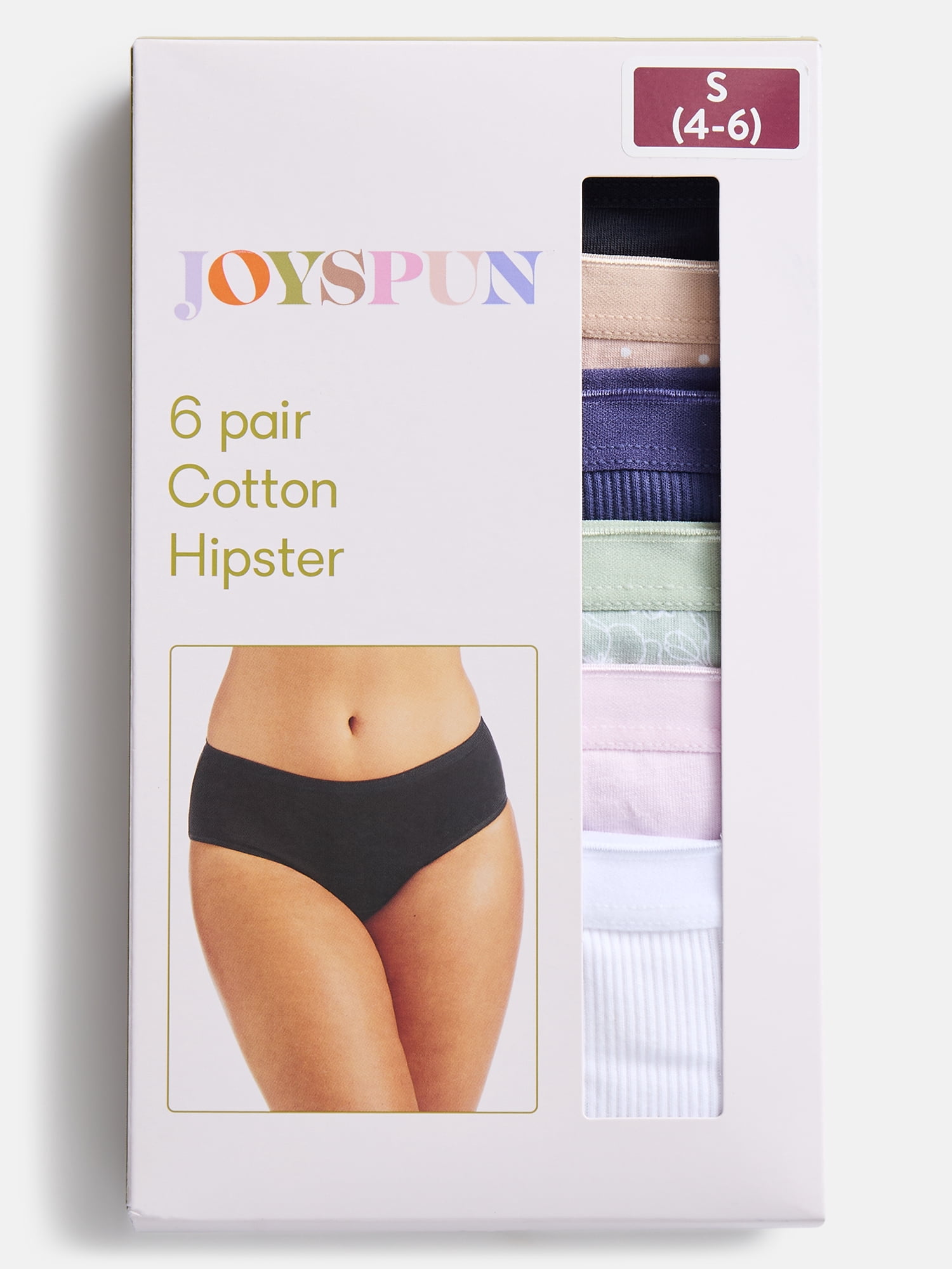 Joyspun Women's Cotton-Blend Hipster Panties, 6-Pack, Sizes S-XXXL