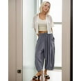 thumbnail image 2 of Women's Flowy Linen Pants Casual Wide Leg with Drawstring Pockets Summer Trousers 2024 Hippie Pants, 2 of 5