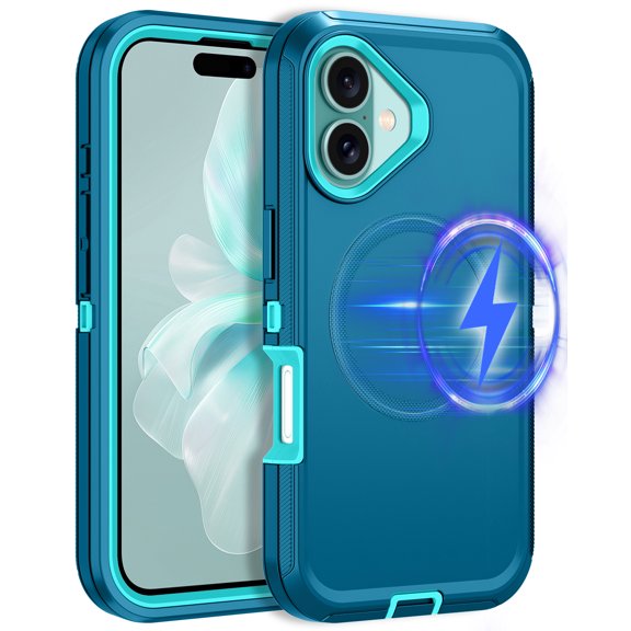I-HONVA For iPhone 16 Plus Case Compatible with MagSafe,3-Layer Military Grade Drop Protection Anti-Slip Rugged Shockproof Dustproof Protection 6.7 inch Phone Case,Turquoise