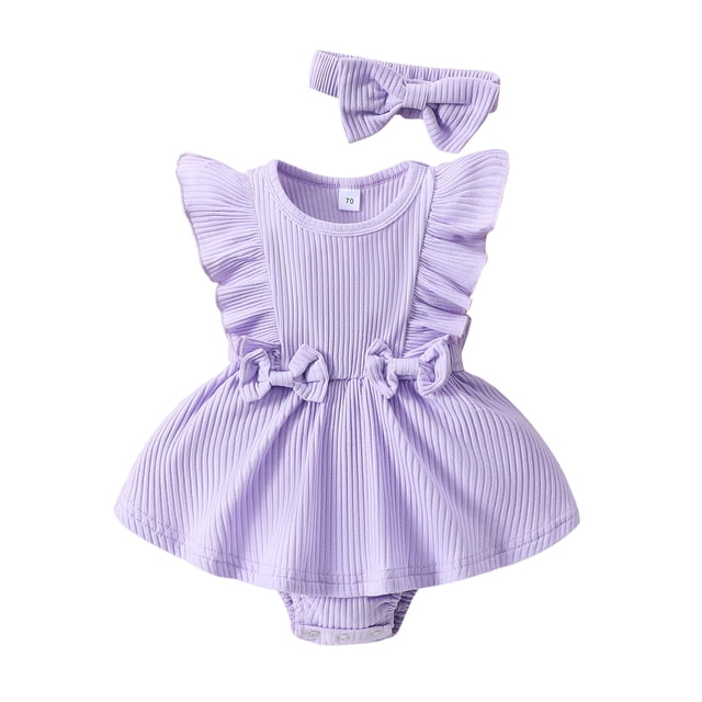 Gupgi Bébé Fille Côtelée Robe d'Été Solide Volants Combinaison Sans Manches Combinaison Combinaison avec Bandeau