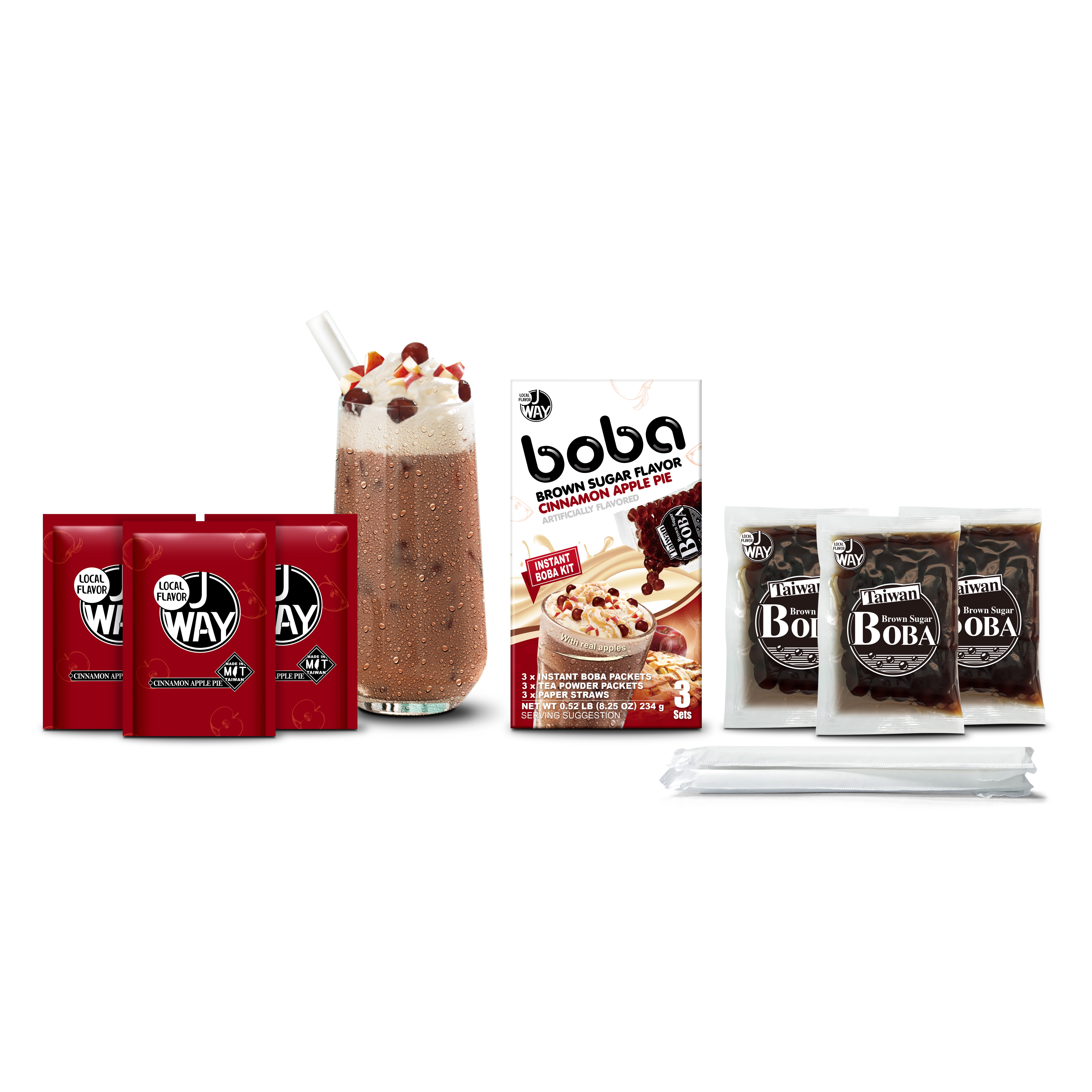 J Way Instant Boba, Cinnamon Apple Pie Tea, 3 Drink Kit