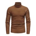 thumbnail image 1 of Suéteres de cuello alto para hombre Suéter de punto ajustado con cable acanalado de invierno marrón L Unique Bargains Sweater, 1 of 6