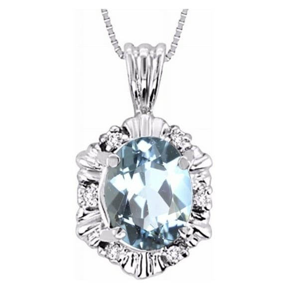 RYLOS Necklaces for Women 925 Sterling Silver Stunning Halo Designer Pendant Necklace Gemstone & Genuine Diamonds 18" Chain 9X7MM Aquamarine Birthstone Womens Jewelry Silver Necklace For Women