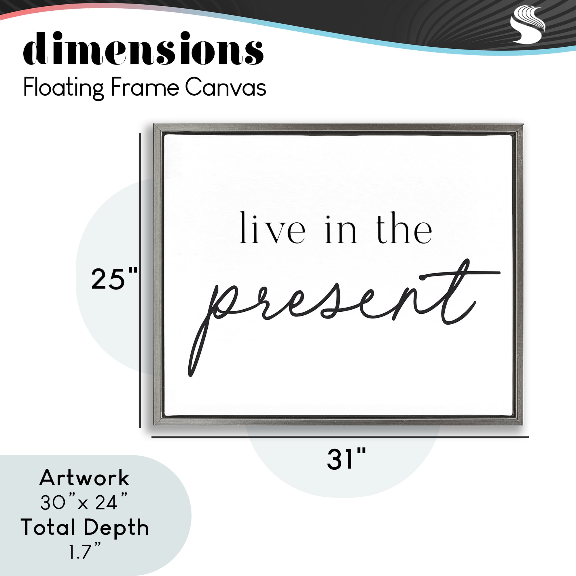 Live In The Present Gray Framed Floater Canvas Wall Art, design by Lettered and Lined