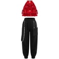 thumbnail image 3 of TiaoBug Kids Hip Hop Jazz Dance Outfits for Girls 2-Piece Sleeveless Sequin Crop Tops with Pants Set Red 10, 3 of 6