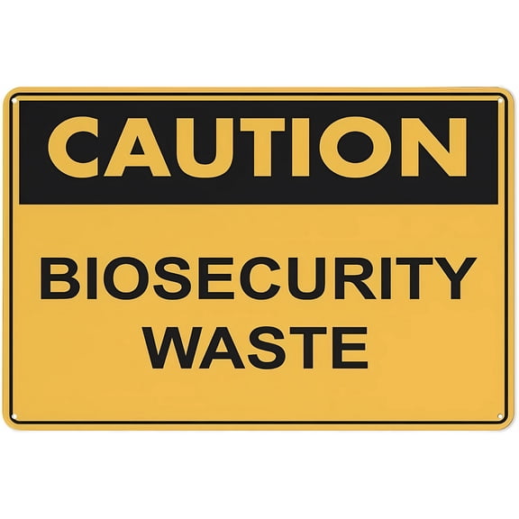 Caution Biosecurity Waste Safe Sign 12 x 8 Inches - Outdoor Use, Practical Sign for Home, Business, Driveway Alert, Farm, Lab, Waste Disposal Area