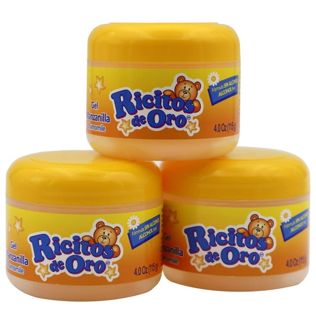 Ricitos De Oro Gel para el cabello de manzanilla Producto de peinado sin alcohol para uso diario Gel suave con extracto de manzanilla para niños no graso, paquete de 3 de 4.05 oz, 3 frascos