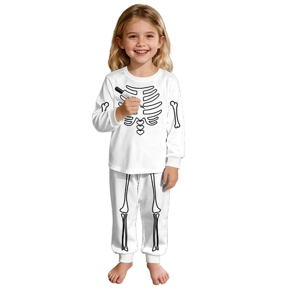 Shadoumai Baby Halloween Outfits Printed Pattern Long Sleeve Cute Sweatshirt Pullover Tops Joggers Pants Fall Kids 2pcs Outfits