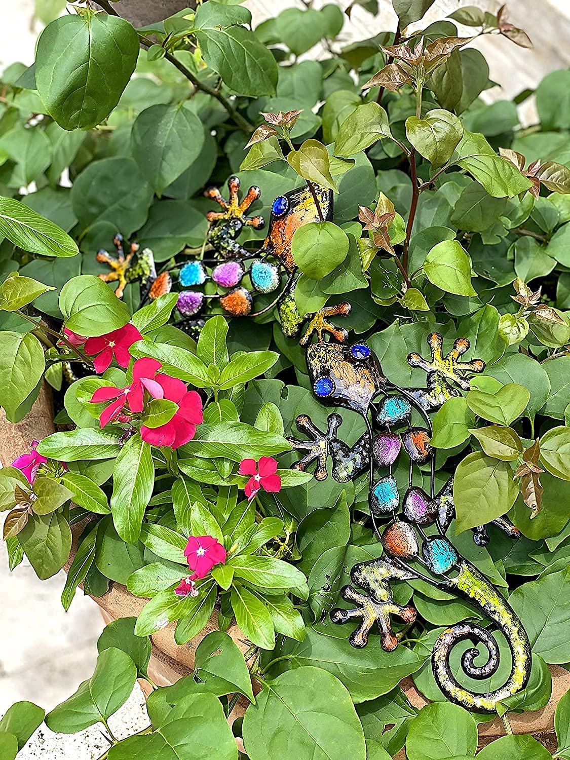 S/2 Lizard Gecko Decor Colorful Metal Home Garden Fence Yard Wall Art Sculptures Indoor Outdoor 12"