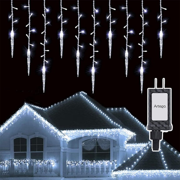 Luces Serie de Navidad tipo cascada * caída efecto hielo * led 192 cable transparente interior/exterior 8 modos de uso con temporizador Artego Decoración Navideña LED Christmas string icicle lights