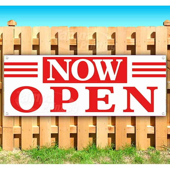 Now Open 13 oz Vinyl Banner With Metal Grommets