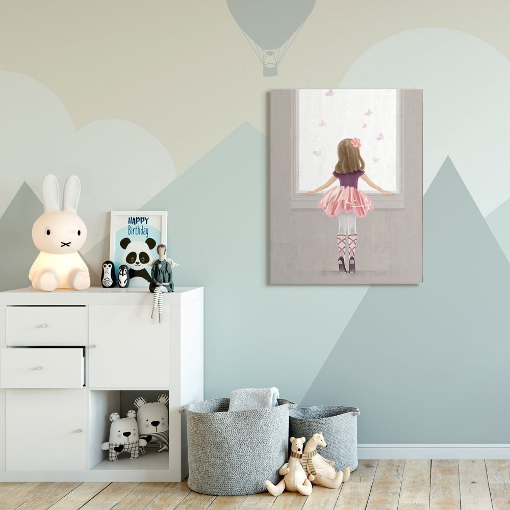 Stupell Industries Little Ballerina Dancer Girl Butterfly Pink Purple Canvas Wall Art Design by Ziwei Li, 36" x 48"