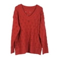 thumbnail image 2 of Diconna Ladies Sweater Hollow Feather Pattern Long Sleeve V Neck Knitted Sweater, 2 of 5