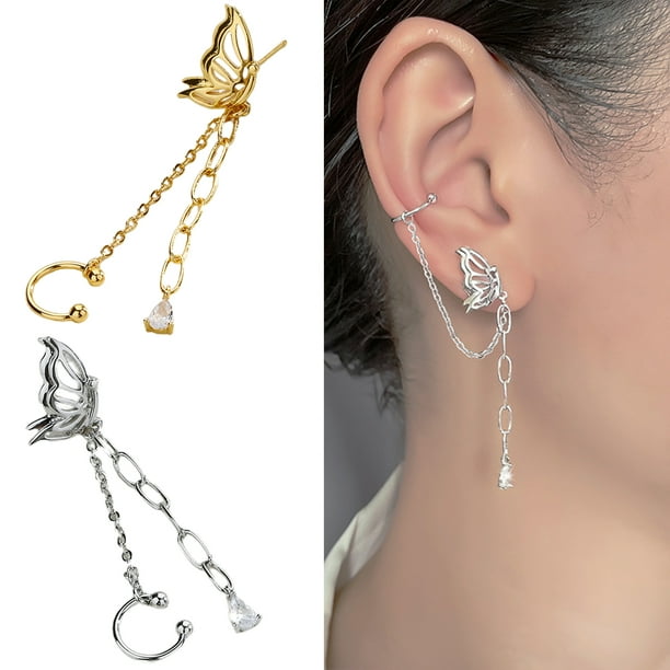 Earrings with store hanging chain