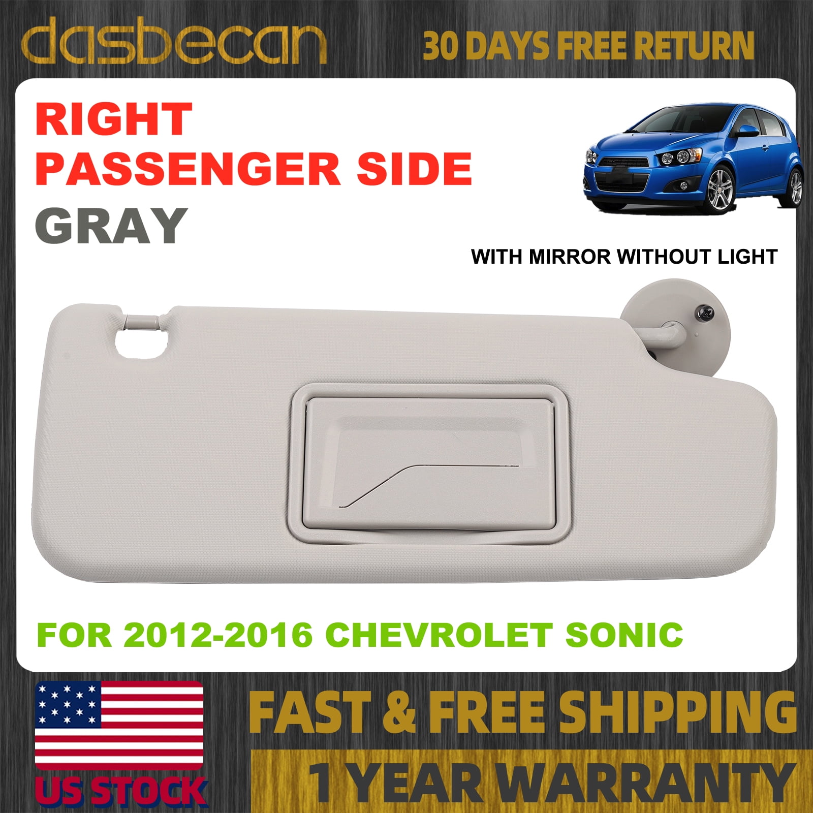 Daladen Visera para Auto para Chevy Spark/Beat/Sonic, para Parasoles Laterales Izquierdo y Derecho de Repuesto para Conductor Compatibles con para Chevrolet Sonic 2012 2019 Spark 2013 2016 Gris, Ban