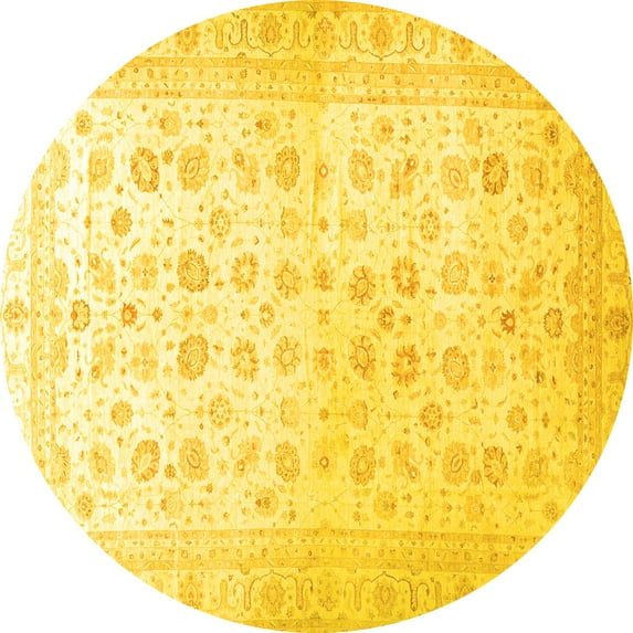 Ahgly Company Indoor Round Oriental Yellow Traditional Area Rugs, 6' Round