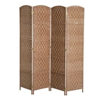 HomCom 6' Tall Wicker Weave 4 Panel Room Divider Privacy Screen - Natural Blonde Wood