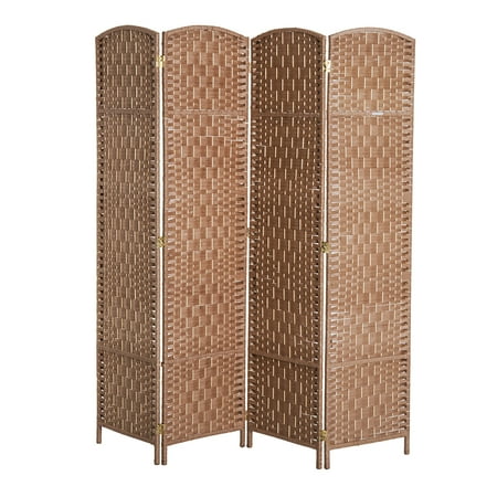 - HOMCOM 6’ Tall Wicker Weave Four Panel Room Divider Privacy Screen - Natural Blond Wood