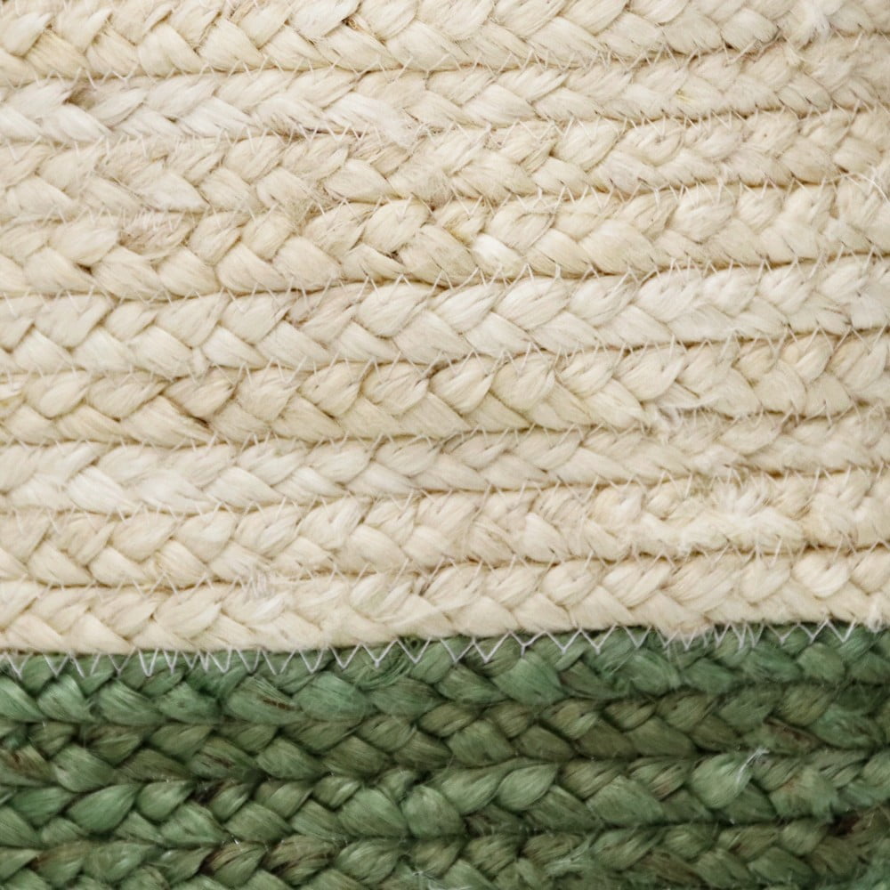 LR Home Woven Round Jute 19" Storage Basket with Handles, Green/White Stripe