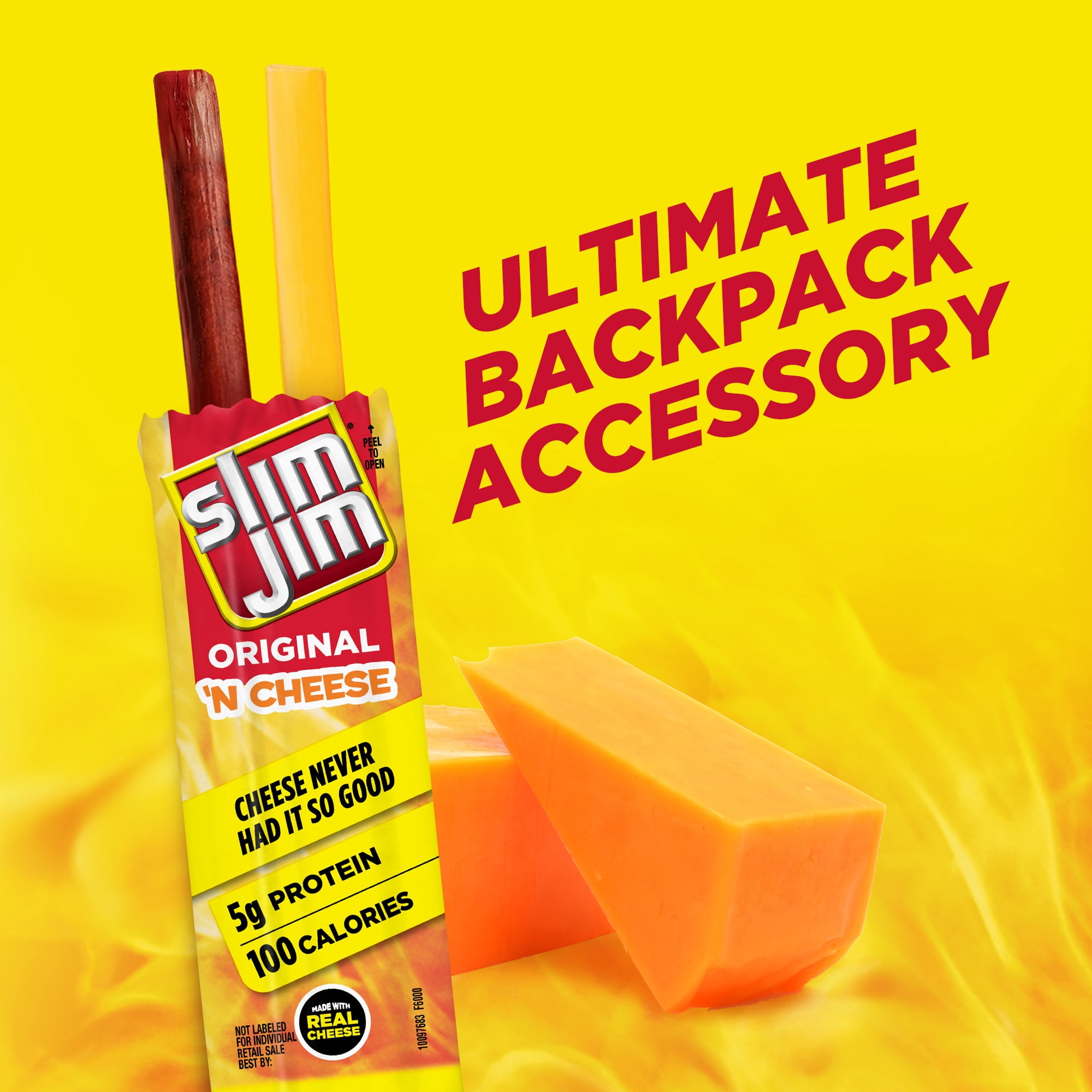 (4 pack) Slim Jim Beef 'N Cheese Smoked Meat Sticks, Original Flavor, 5g Protein Per Serving, Snack Size, 0.9 oz., 10-Count (Pack of 4)