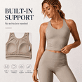 thumbnail image 4 of Feekit 2 Piece Workout Sets for Women, Scoop Neck Backless Criss Cross Yoga Outfit with Built-in Bra, High Stretch Quick Dry Athletic Set for Gym Running, 4 of 9
