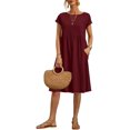 thumbnail image 3 of Vestido de playa de lino y algodón para mujer, informal, holgado, de manga corta, con cuello redondo y bolsillos, 3 of 5