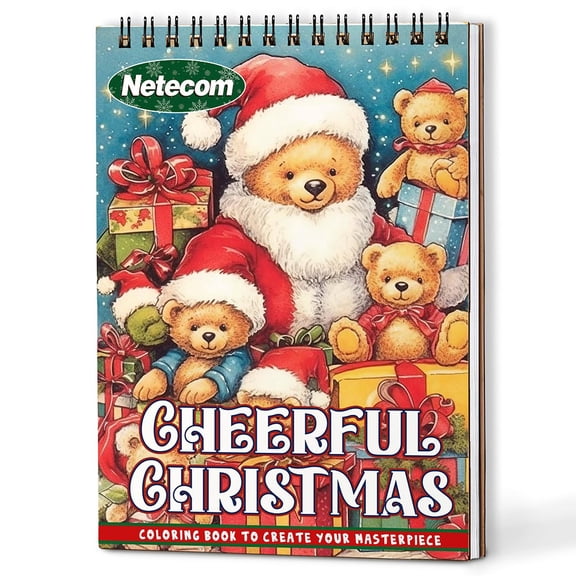 Netecom Cheerful Christmas Coloring Book Spiral Bound For Adults, A5 Wooden Cover, 30 Joyful Coloring Pages of Festive Holiday Scenes for Stress Relief and Relaxation