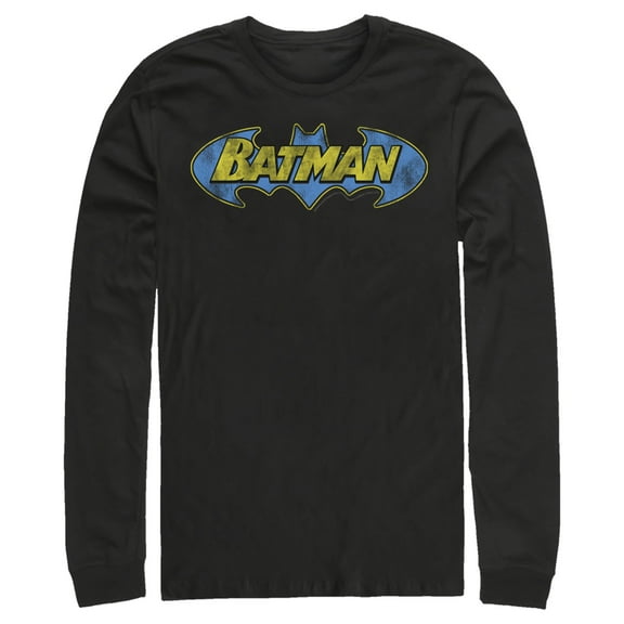 Men's Batman Logo Retro Wing  Long Sleeve Shirt Black X Large