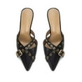 thumbnail image 3 of Cyiecw Black Kitten Heels for Women Pointed Closed Toe Dressy Bow Heel Vintage Heeled Mules Sexy Pointy Studded Slip on Stiletto Pump Shoes, 3 of 7