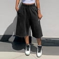 thumbnail image 2 of Resicozy Womens Wide Leg Sweat Bermuda Shorts Drawstring Elastic Waist Hem Casual Lounge Shorts with Pockets Black L, 2 of 7
